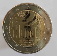 2 евро 2022г. Мальта.  Храм Хал-Сафлиени Гипогей , из ролла - Мир монет