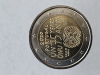 2 евро 2020г. Португалия. 75 лет ООН , из ролла - Мир монет