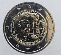 2 евро 2022г. Испания.  500 лет первому кругосветному путешествию Хуан Себастьян Элькано, из ролла. - Мир монет