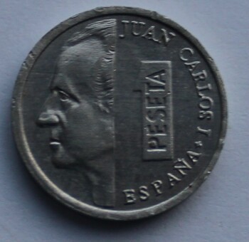 1 песета 1997г. Испания. Хуан Карлос, алюминий, состояние XF - Мир монет