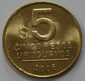 5 песо 2008г. Уругвай , состояние XF-UNC - Мир монет