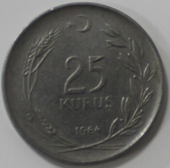 25 куруш 1964г. Турция,состояние VF - Мир монет